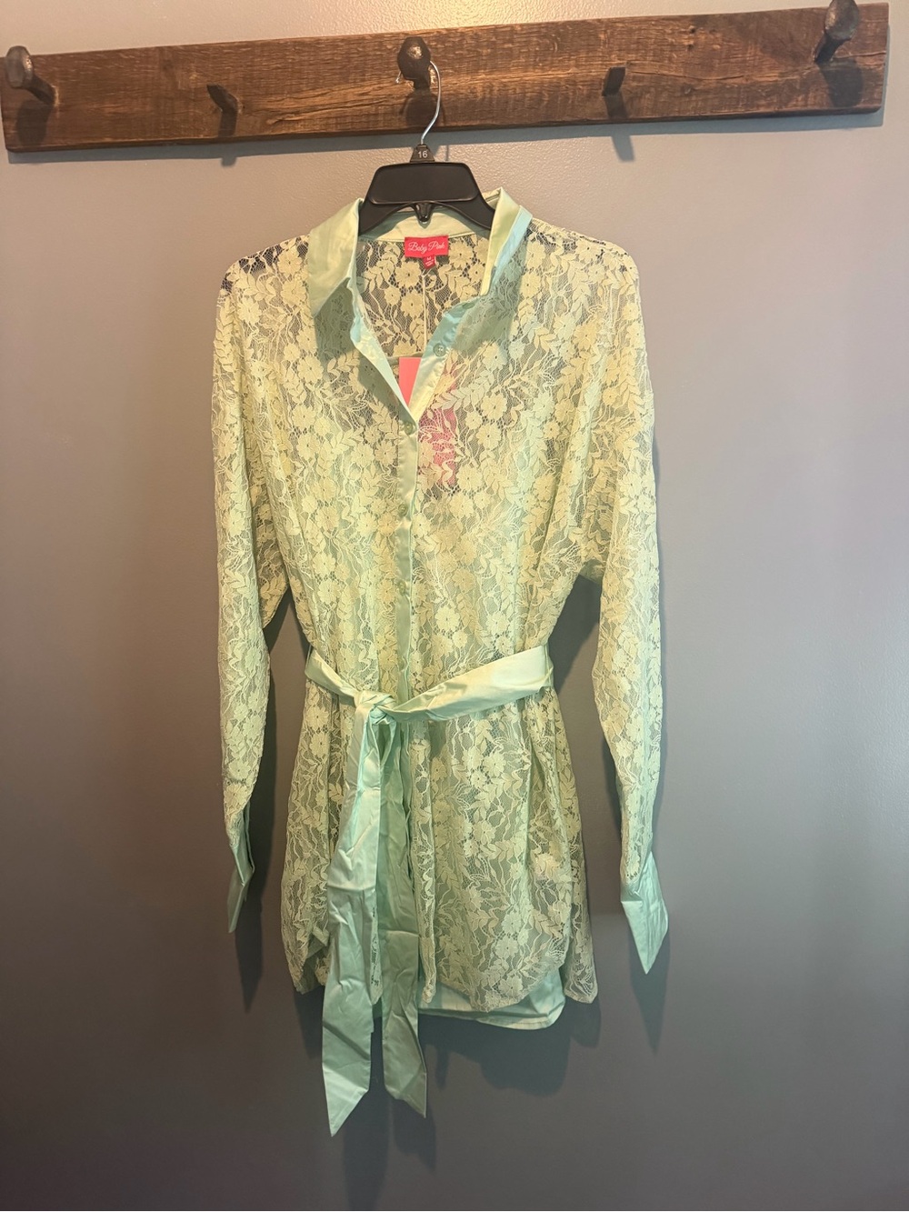 Betsey Johnson Mint Lace Shirt Dress with Sash